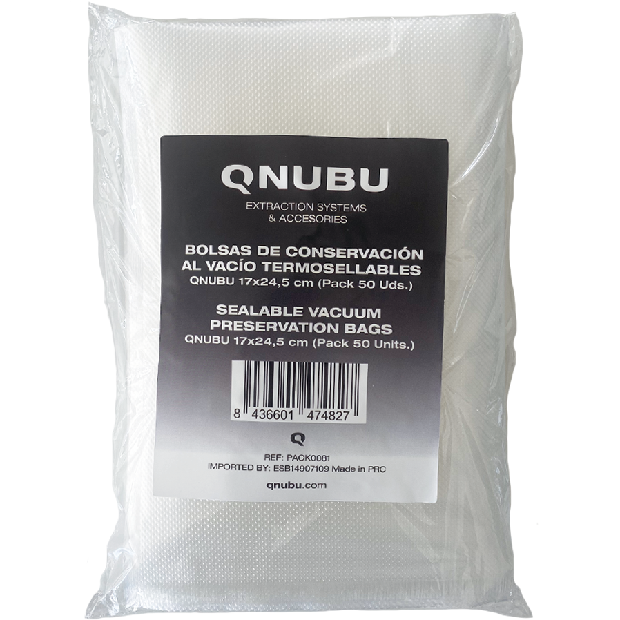 Bolsas de Conservación al Vacío Termosellable Qnubu 17x24,5 cm (Pack 50 Uds.)